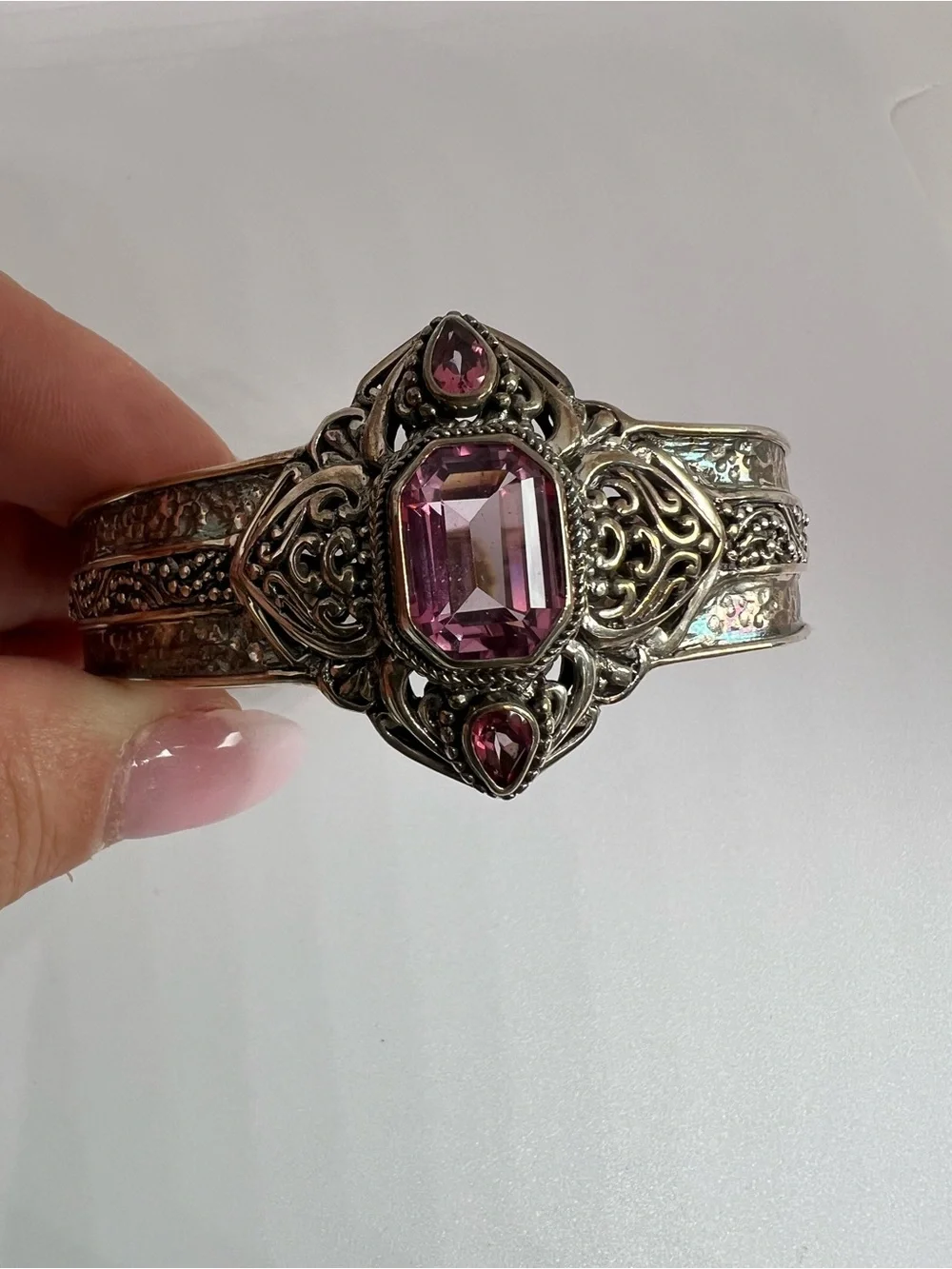 Stunning SARDA Sterling silver cuff bracelet with purple pink crystals - Picture 4 of 15